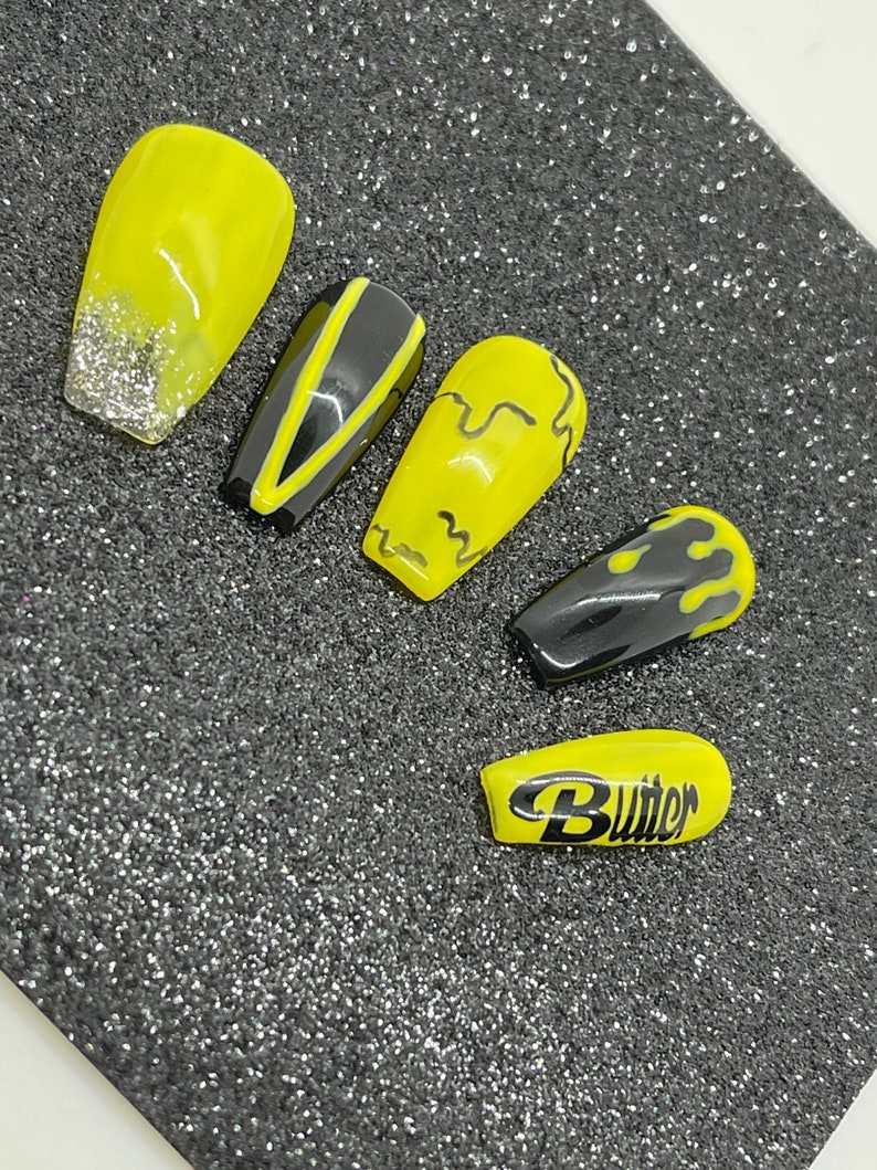BTS Nails Butter Press on Nails BTS Inspired Nails Black Etsy