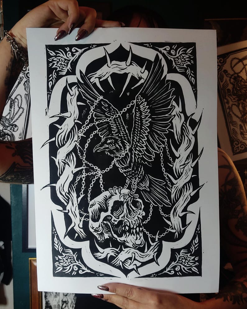 Linocut Wings of Death - Etsy