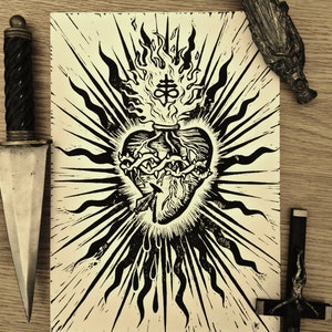 Sacred Heart Linocut