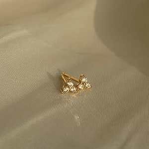 3 Diamond Earring / Gold Vermeil Stud / Stud Earrings / Dainty Earring / Gold Stud