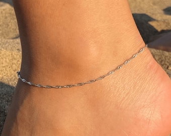 Cavigliera Singapore in argento Sterling con catena bianca e gialla