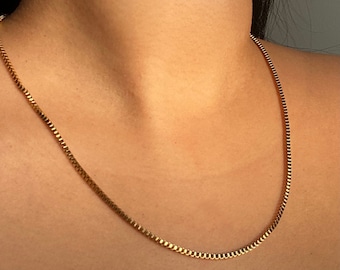 Gold Plated Box Chain Necklace, 2mm Diameter