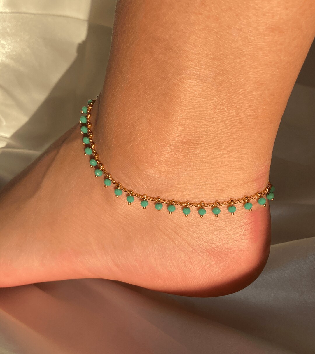 Blue Beaded Anklet / Gold Anklets / Turquoise Anklet / Gold Etsy