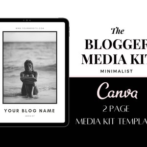 Media Kit Canva Template for Bloggers and Influencers - Mini Media Kit, 2 page Media Kit, Minimalist Black and White Media Kit for Canva