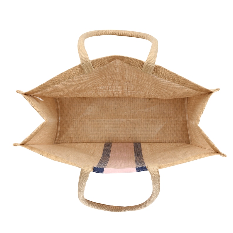 Jute Straw Tote Bag Beach Bag with Pink and Navy Stripes by Milly Kate