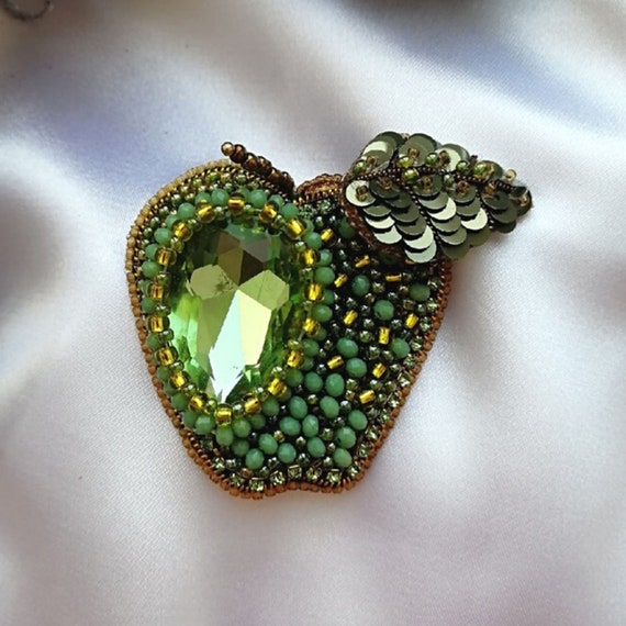 Beaded brooch. Handmade brooch. Brooch Brooch green apple Etsy