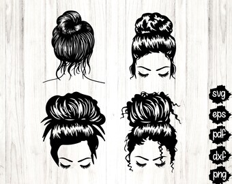 Free Curly Hair Bun Silhouette Messy Bun Svg Free SVG PNG EPS DXF File
