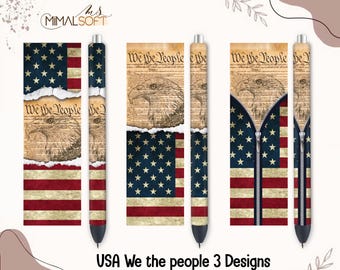 Eagle Patriotic American We The People Constitution, USA Flag Sublimation Designs Downloads - Pen Wraps - PNG
