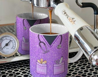 Nurse Uniform Gray Purple Funny Nutrition Facts Sublimation Designs Downloads - Mug Wraps 11oz and 15oz - PNG