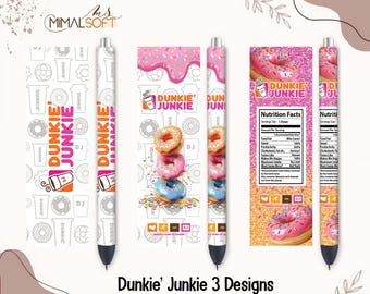 Doughnut Dunkie Junkie Donut Nutrition Facts Funny Glitter, American Run on Sublimation Designs Downloads - Pen Wraps - PNG