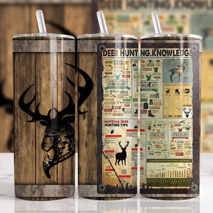 Deer Hunting Knowledge Wooden Grunge Sublimation Designs Downloads - 20oz Skinny Tumbler - PNG