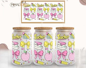 Coquette Teacher Sublimation Designs Downloads - 16oz. Libbey Glass Can Tumbler - PNG