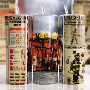 Firefighter Knowledge Rules, Gear, Firefighter Anatomy Sublimation Designs Downloads - 20oz Skinny Tumbler - PNG