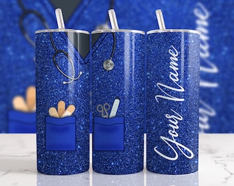 Nurse Uniform Personalization Navy Glitter Sublimation Designs Downloads - 20oz Skinny Tumbler - PNG