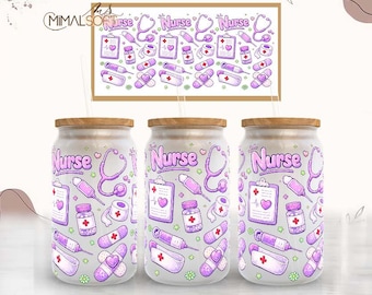 Nurse Life Purple Tone Sublimation Designs Downloads - 16oz. Libbey Glass Can Tumbler - PNG