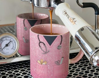 Nurse Uniform Pink Glitter Funny Nutrition Facts Sublimation Designs Downloads - Mug Wraps 11oz and 15oz - PNG