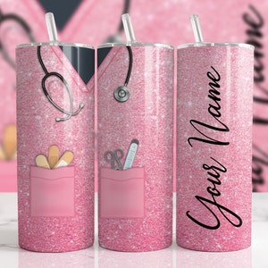 Nurse Uniform Personalization Pink Glitter Sublimation Designs Downloads - 20oz Skinny Tumbler - PNG