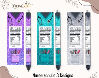 Nurse Uniform Glitter Nutrition Facts Funny Sublimation Designs Downloads- Pen Wraps - PNG