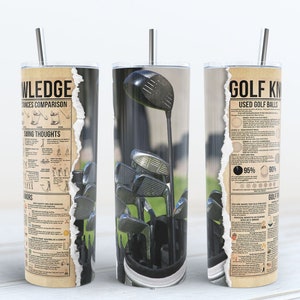 Golf Knowledge, Golf Bag Sublimation Designs Downloads - 20oz Skinny Tumbler Mockup - PNG