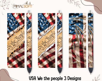 Patriotic American We The People Constitution, USA Flag Sublimation Designs Downloads - Pen Wraps - PNG