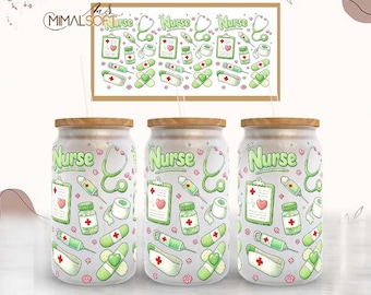 Nurse Life Green Tone Sublimation Designs Downloads - 16oz. Libbey Glass Can Tumbler - PNG
