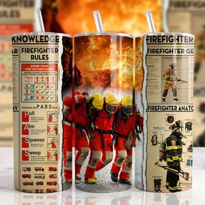 Firefighter Knowledge Rules, Gear, Firefighter Anatomy Sublimation Designs Downloads - 20oz Skinny Tumbler - PNG