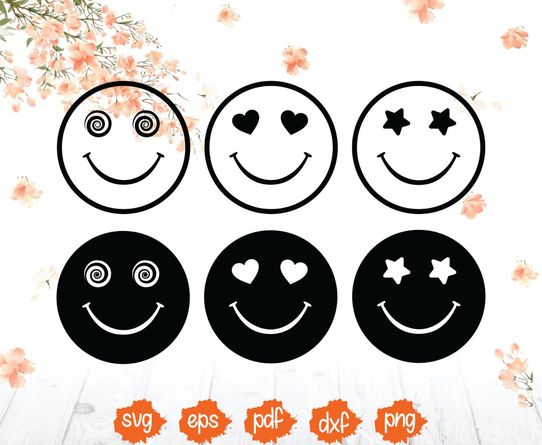 Smiley Face Svg Bundle, Happy Face Svg, Heart Smile Svg, Happy Star ...