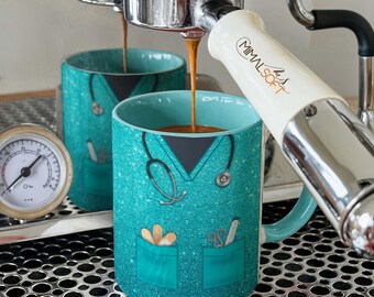 Nurse Uniform Teal Glitter Funny Nutrition Facts Sublimation Designs Downloads - Mug Wraps 11oz and 15oz - PNG