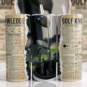 Golf Knowledge, Golf Bag Sublimation Designs Downloads - 20oz Skinny Tumbler Mockup - PNG