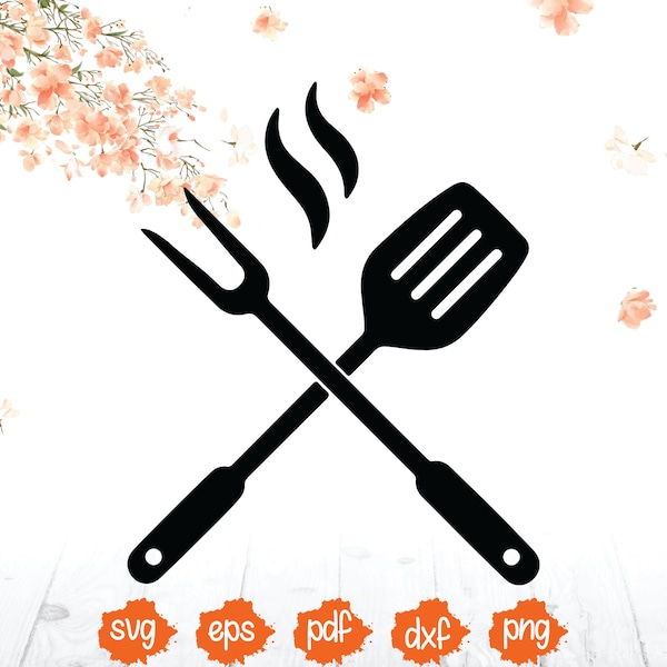 BBQ Grill SVG, Grilling Spatula Cross Fork, Babecue, Cook Out, Chef Food, Kitchen Resturant Emblem SVG, Cricut, Silhouette, Digital Download