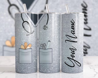 Nurse Uniform Personalization Gray Glitter Sublimation Designs Downloads - 20oz Skinny Tumbler - PNG