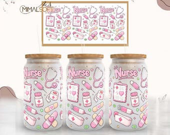 Nurse Life Pink Tone Sublimation Designs Downloads - 16oz. Libbey Glass Can Tumbler - PNG