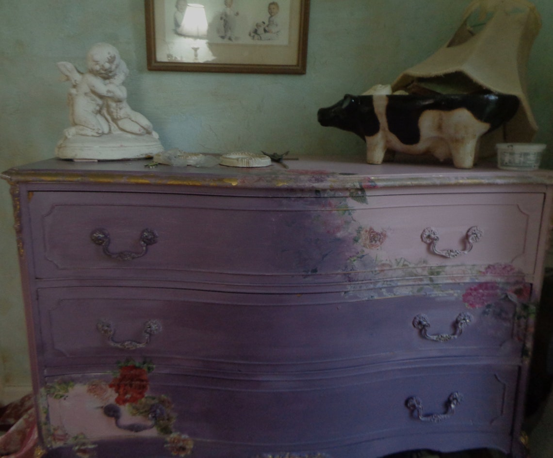 French Bedroom Antique Dresser/mirror. Decoupaged, and Hand Painted. - Etsy