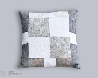 Skandinavisches Patchwork Kissenbezug Set - Leinen Patchwork Kissenbezug - Textilkunst - Neutrales, modernes Dekor