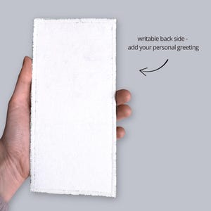 Writable backside of embroidered fiber artwork – add your personal message or dedication on fabric surface, handmade in Latvia.