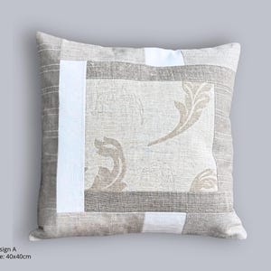 Federa per cuscino patchwork in lino – Cuscino fatto a mano in beige e grigio – Decorazione in edizione limitata