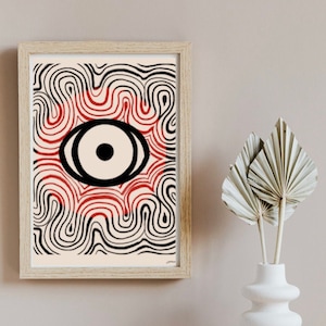 Pattern Eye Print, wall decor, modern art, eco art, line art, neutral, A4, A5, home print, greenegoart, psychedelic, red, hippy, spiritual