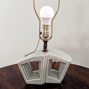 Vintage Deco Gray Glazed Double Keyhole Ceramic Lamp