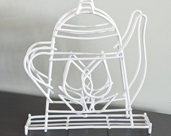 Vintage White Tulip Teapot Shaped Napkin Holder