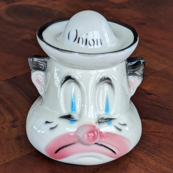 Rare Vintage American Bisque Crying Clown ONION Condiment Jar