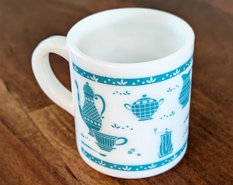 Vintage HAZEL ATLAS Turquoise Milk Glass Coffee Mug