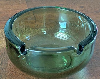 Vintage Avocado Green Round Glass Ashtray