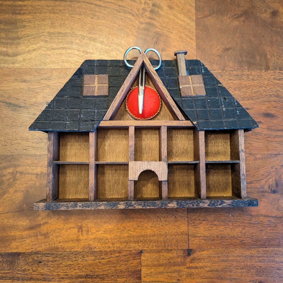 Vintage Wooden Sewing Thimble Shadow Box Miniatures House Etsy