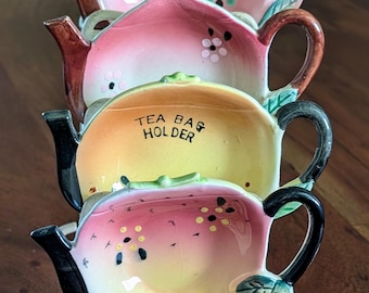 Vintage UCAGCO Japan Fruit Tea Bag Holders or Spoon Rests With Stand