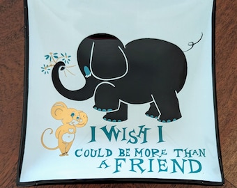 Vintage Mid-Century Elephant and Mouse Black Glass Trinket Dish