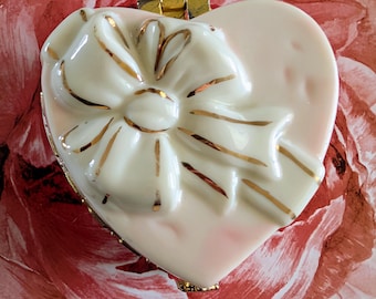 Vintage JCM Porcelain Heart Jewelry Trinket Box in Pink