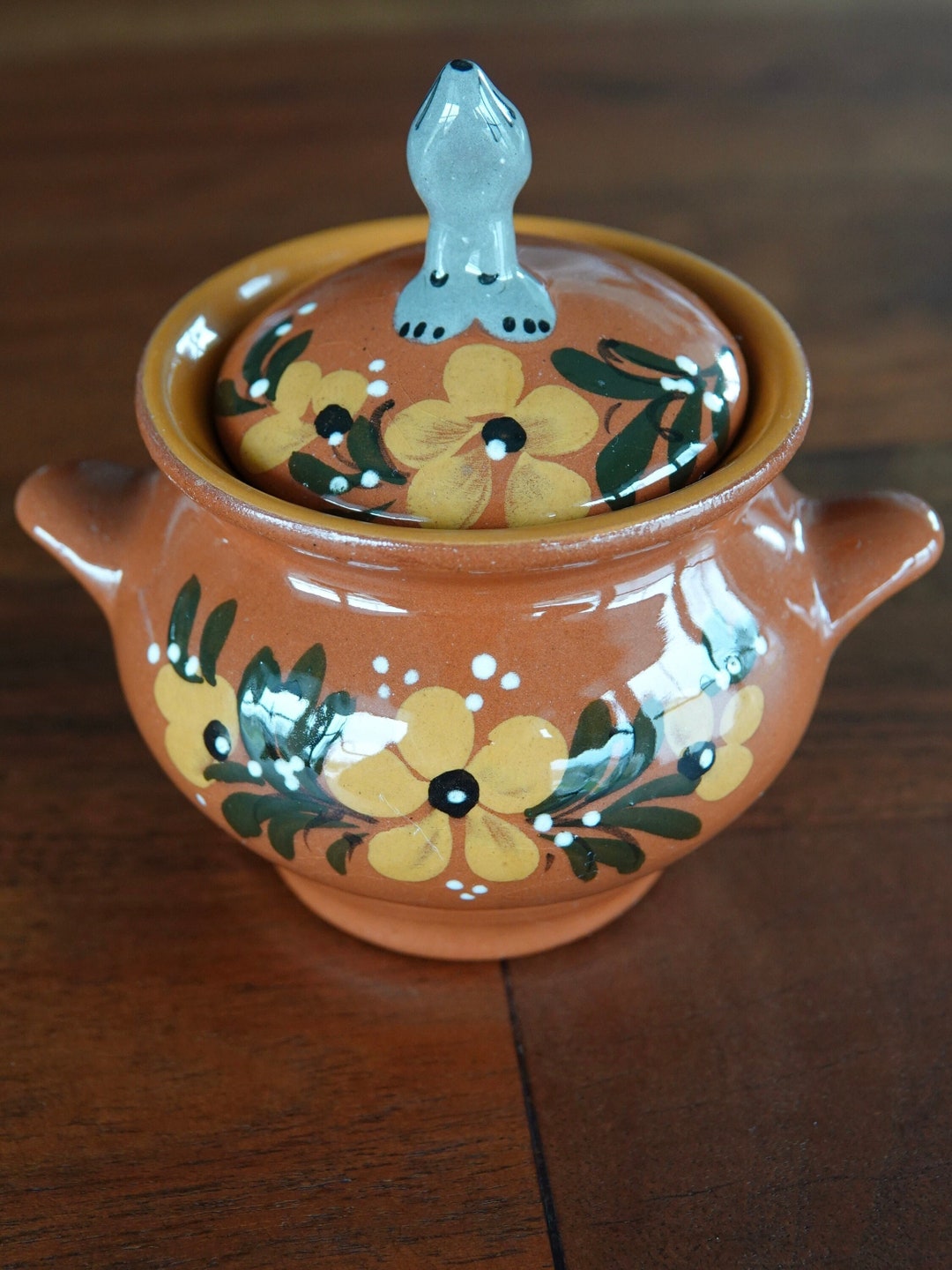 Vintage Pottery Sugar Jar With Gray Mouse Handle Etsy