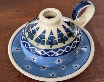 WIZA Polish Pottery Aroma Oil Pot in Christmas Evergreen Snowflake Pattern