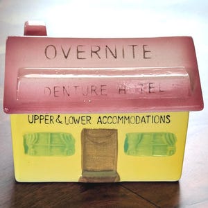 Vintage Japan Novelty Overnite Denture Hotel Ceramic Box