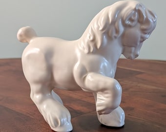 Vintage White Glazed Pottery Clydesdale Horse Figurine